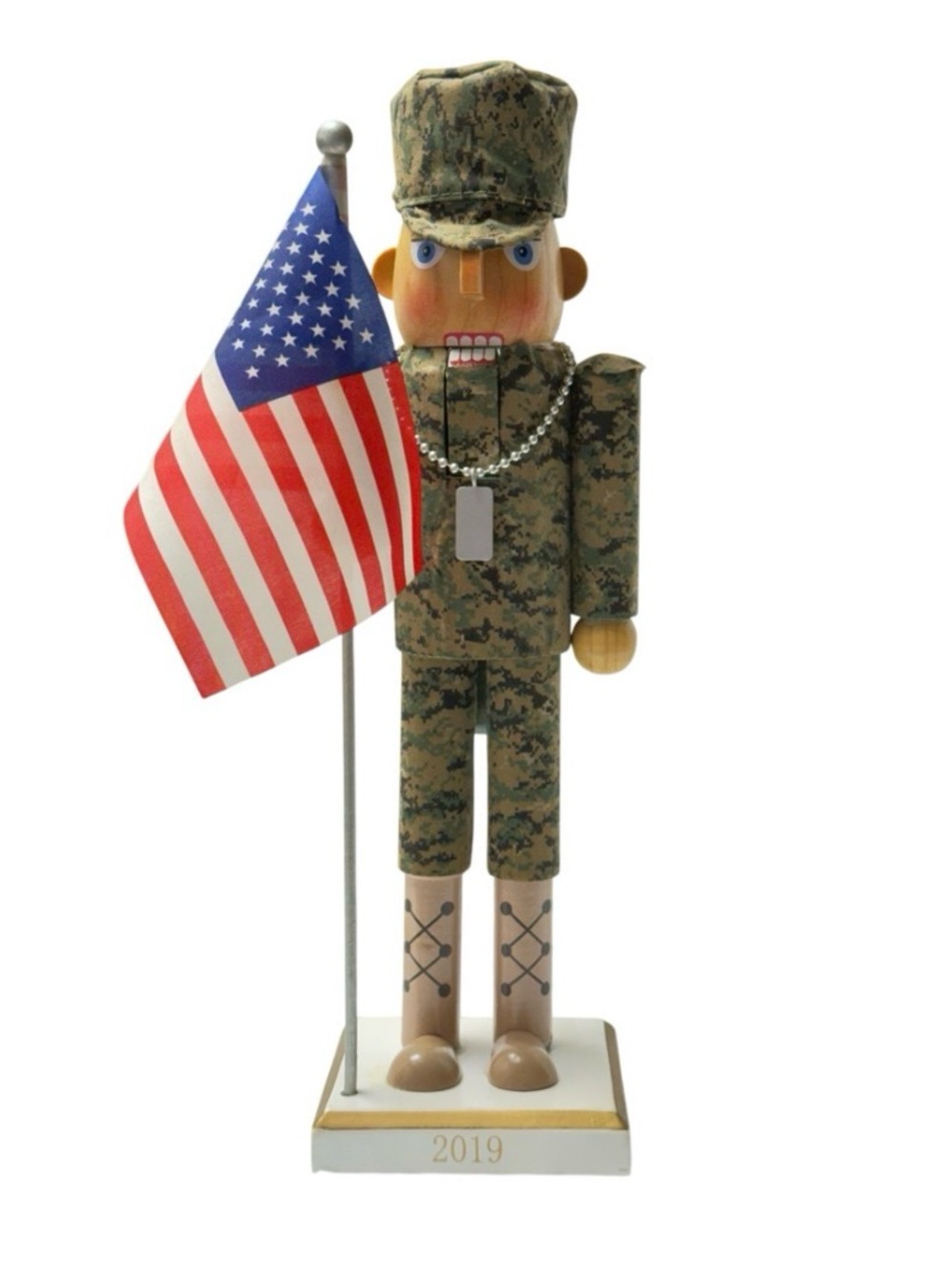 Wondershop Camouflage Soldier Nutcracker with American Flag - Green & Tan